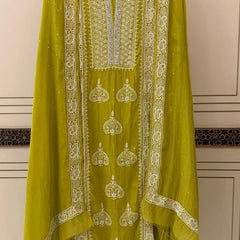 Mul Chanderi Kurta Dupatta Set with Pearl, Sequin & Katdana Embellishments