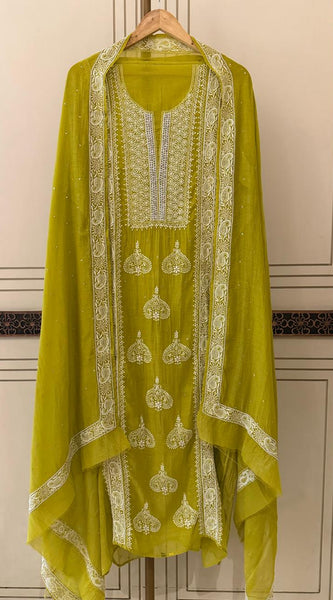 Mul Chanderi Kurta Dupatta Set with Pearl, Sequin & Katdana Embellishments
