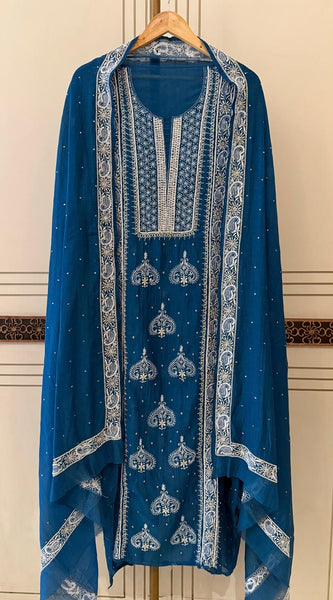 Mul Chanderi Kurta Dupatta Set with Pearl, Sequin & Katdana Embellishments