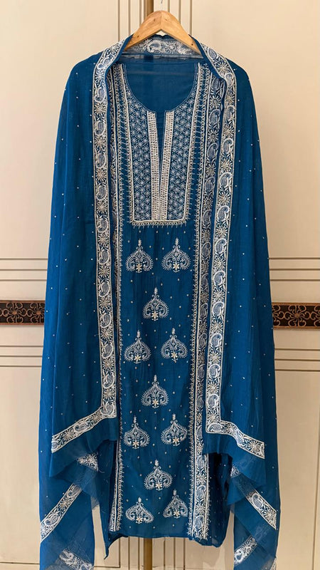 Mul Chanderi Kurta Dupatta Set with Pearl, Sequin & Katdana Embellishments