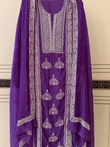 Mul Chanderi Kurta Dupatta Set with Pearl, Sequin & Katdana Embellishments