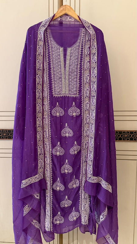 Mul Chanderi Kurta Dupatta Set with Pearl, Sequin & Katdana Embellishments