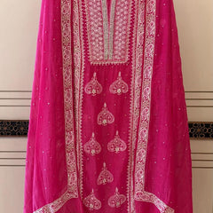 Mul Chanderi Kurta Dupatta Set with Pearl, Sequin & Katdana Embellishments