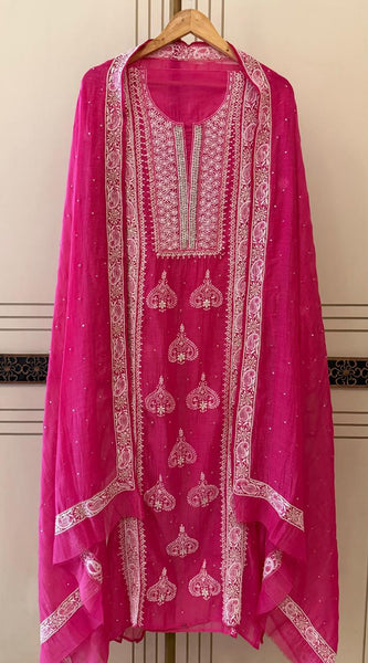 Mul Chanderi Kurta Dupatta Set with Pearl, Sequin & Katdana Embellishments