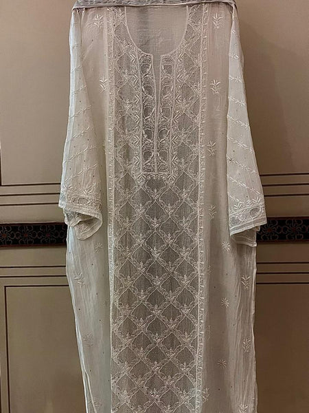 Pure Mul Chanderi Kurta Dupatta Set with Sequin and Katdana