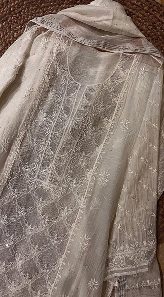 Pure Mul Chanderi Kurta Dupatta Set with Sequin and Katdana