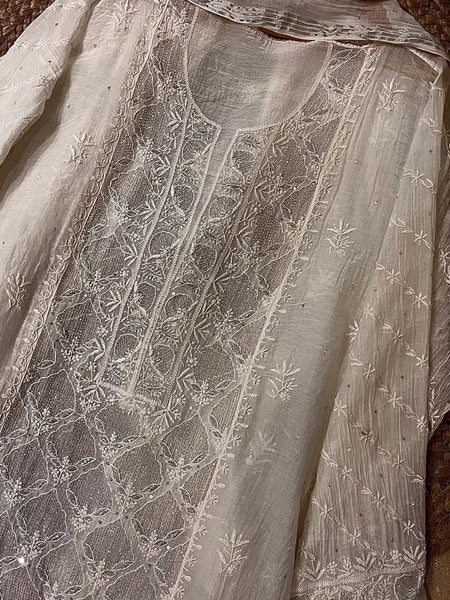 Pure Mul Chanderi Kurta Dupatta Set with Sequin and Katdana