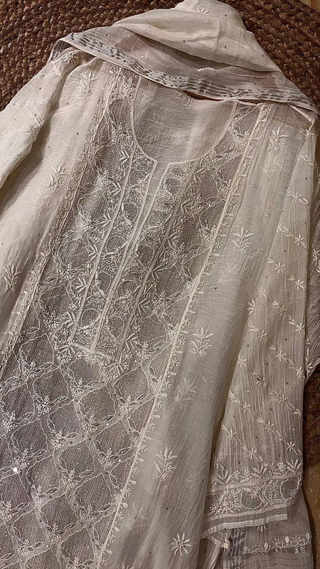 Pure Mul Chanderi Kurta Dupatta Set with Sequin and Katdana