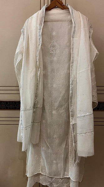 Pure Mul Chanderi Kurta Dupatta Set with Sequin and Katdana