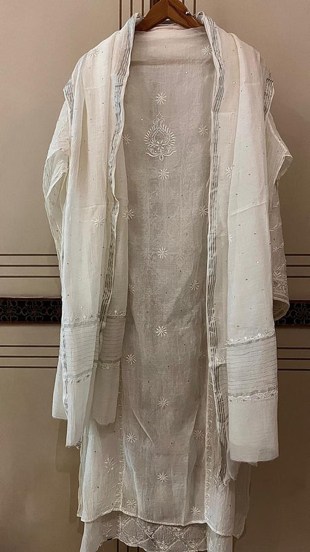 Pure Mul Chanderi Kurta Dupatta Set with Sequin and Katdana
