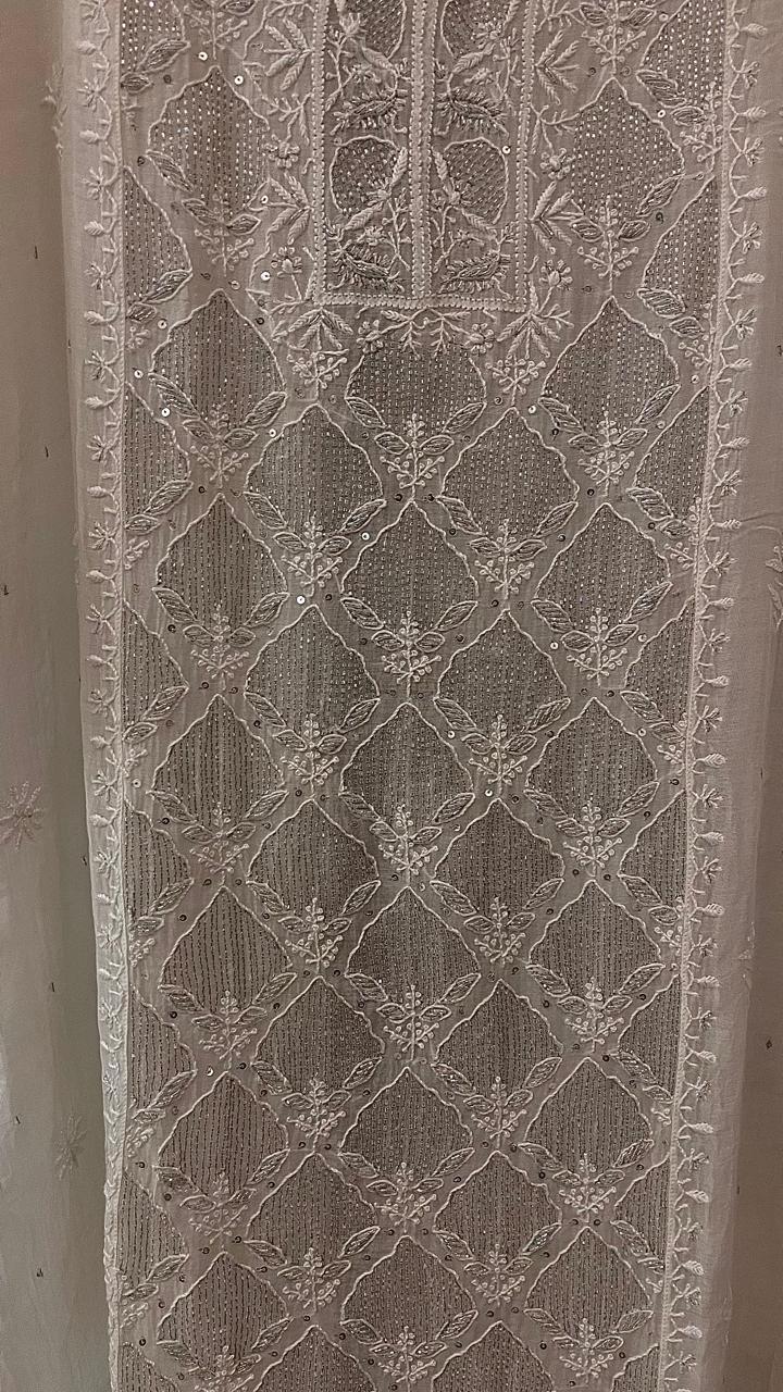 Pure Mul Chanderi Kurta Dupatta Set with Sequin and Katdana