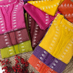Mul Chanderi Semi-Stitched Kurta Dupatta Set with Pearl, Sequin & Katdana Embellishments