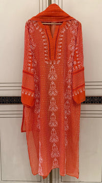 Mul Chanderi Semi-Stitched Kurta Dupatta Set with Pearl, Sequin & Katdana Embellishments
