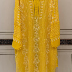 Mul Chanderi Semi-Stitched Kurta Dupatta Set with Pearl, Sequin & Katdana Embellishments