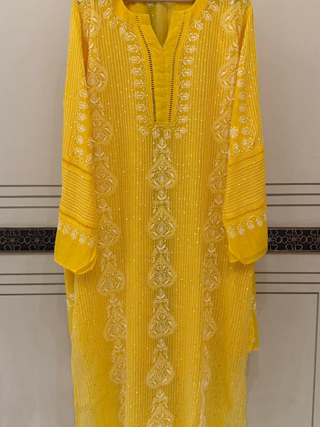 Mul Chanderi Semi-Stitched Kurta Dupatta Set with Pearl, Sequin & Katdana Embellishments