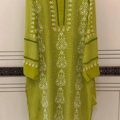 Mul Chanderi Semi-Stitched Kurta Dupatta Set with Pearl, Sequin & Katdana Embellishments
