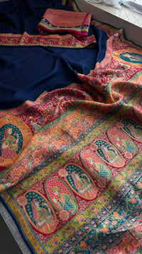 Pure Munga Tussar Silk Saree with Meena Banarasi Weaving