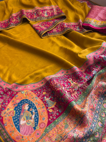 Pure Munga Tussar Silk Saree with Meena Banarasi Weaving