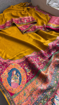Pure Munga Tussar Silk Saree with Meena Banarasi Weaving