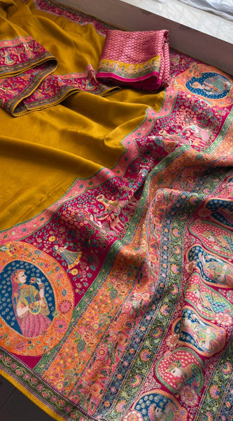 Pure Munga Tussar Silk Saree with Meena Banarasi Weaving