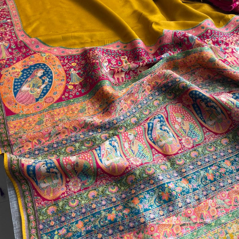 Pure Munga Tussar Silk Saree with Meena Banarasi Weaving