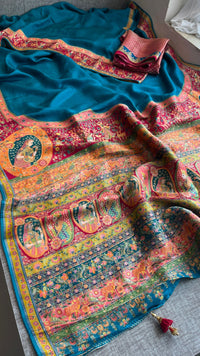 Pure Munga Tussar Silk Saree with Meena Banarasi Weaving