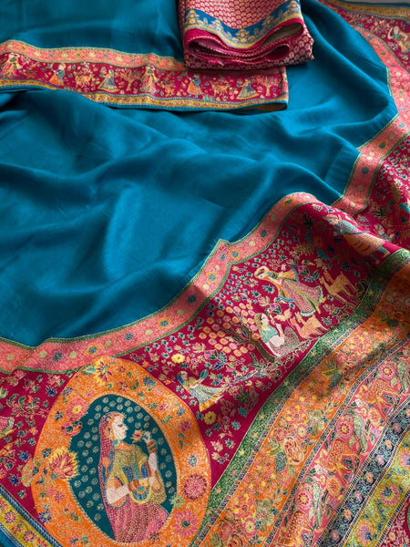 Pure Munga Tussar Silk Saree with Meena Banarasi Weaving
