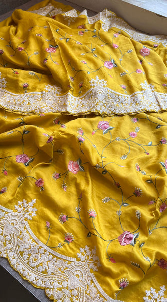 Pure Soft Munga Silk Saree with Multi-Thread Embroidery