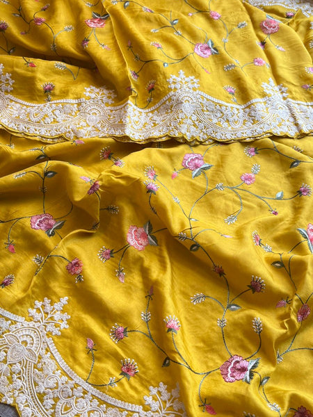 Pure Soft Munga Silk Saree with Multi-Thread Embroidery