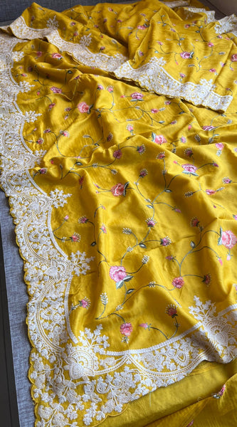 Pure Soft Munga Silk Saree with Multi-Thread Embroidery