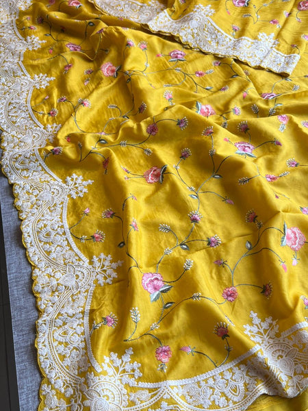 Pure Soft Munga Silk Saree with Multi-Thread Embroidery