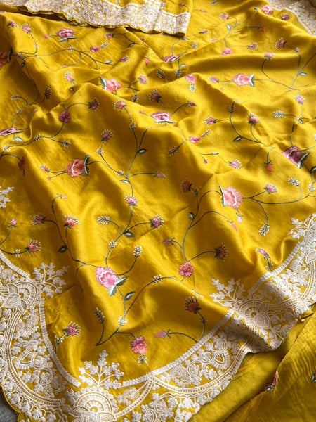 Pure Soft Munga Silk Saree with Multi-Thread Embroidery