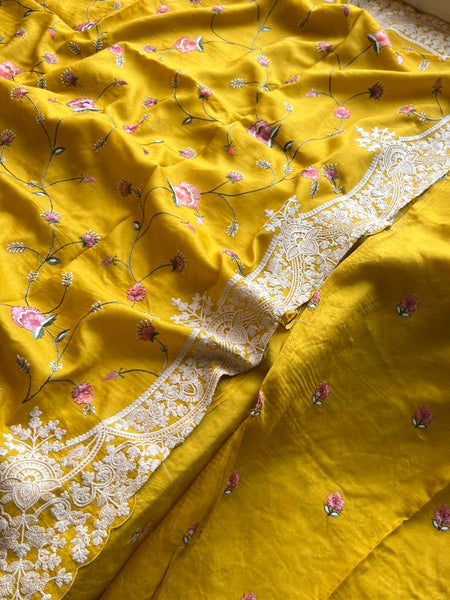 Pure Soft Munga Silk Saree with Multi-Thread Embroidery