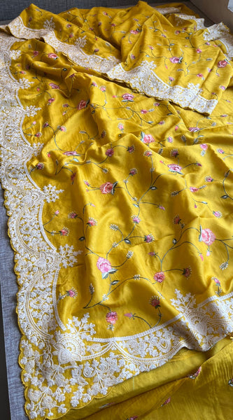 Pure Soft Munga Silk Saree with Multi-Thread Embroidery