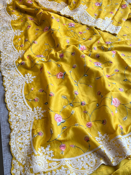 Pure Soft Munga Silk Saree with Multi-Thread Embroidery