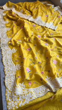 Pure Soft Munga Silk Saree with Multi-Thread Embroidery