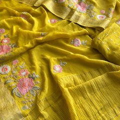 Pure Chinon Crepe Saree with Banarasi Weaving and Multi-Thread Embroidery