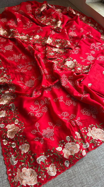 Pure Soft Munga Silk Saree with Multi-Thread Embroidery