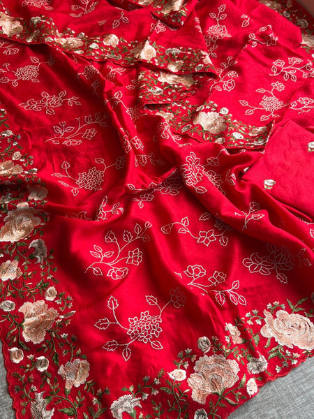 Pure Soft Munga Silk Saree with Multi-Thread Embroidery
