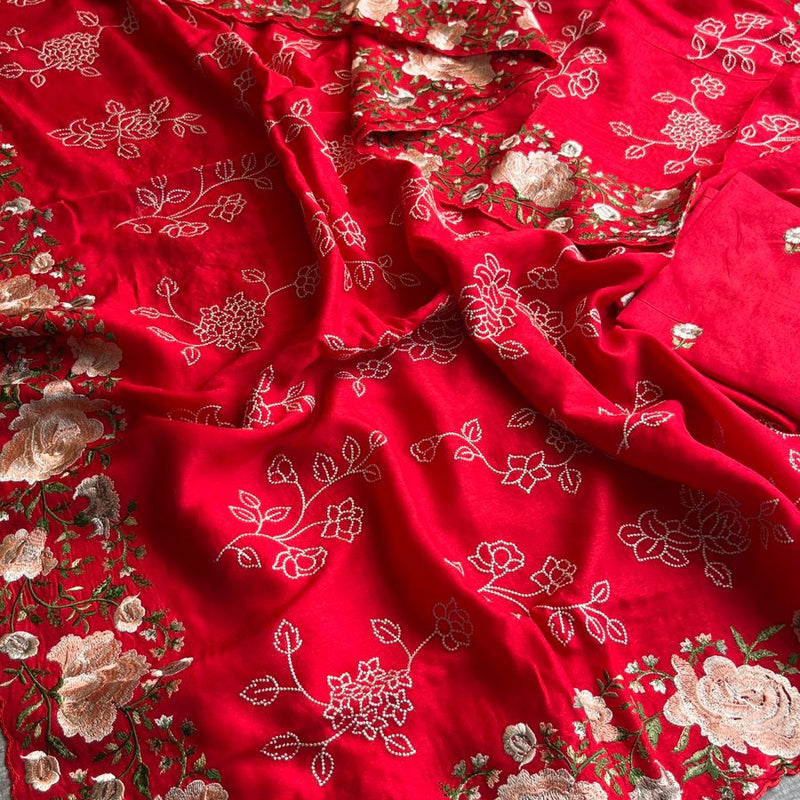 Pure Soft Munga Silk Saree with Multi-Thread Embroidery