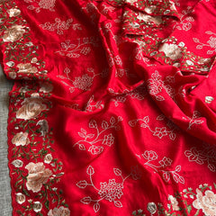Pure Soft Munga Silk Saree with Multi-Thread Embroidery
