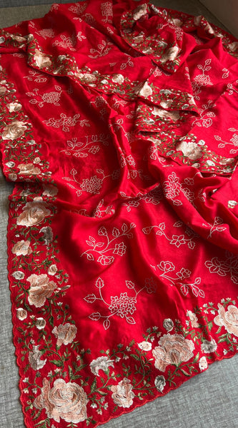 Pure Soft Munga Silk Saree with Multi-Thread Embroidery