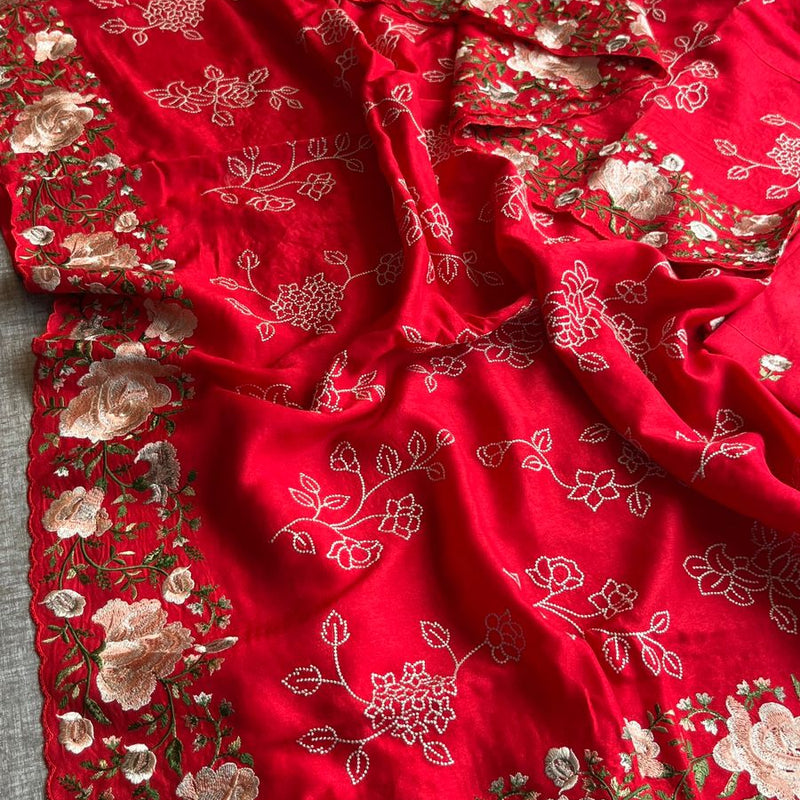 Pure Soft Munga Silk Saree with Multi-Thread Embroidery
