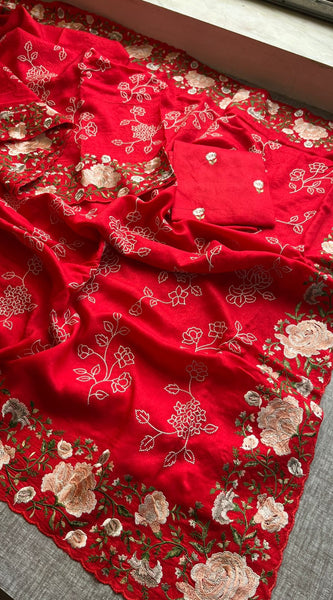 Pure Soft Munga Silk Saree with Multi-Thread Embroidery
