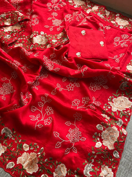 Pure Soft Munga Silk Saree with Multi-Thread Embroidery