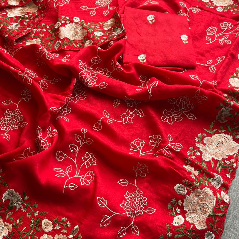 Pure Soft Munga Silk Saree with Multi-Thread Embroidery