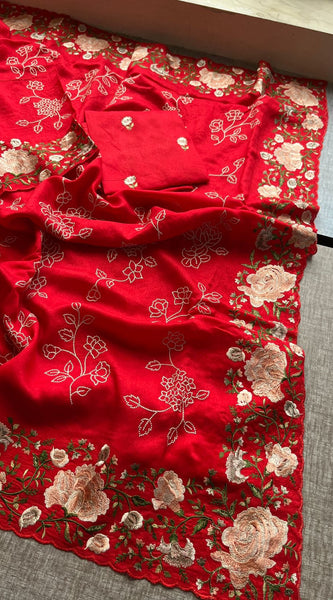 Pure Soft Munga Silk Saree with Multi-Thread Embroidery