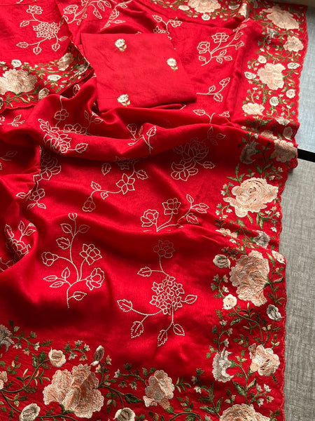 Pure Soft Munga Silk Saree with Multi-Thread Embroidery