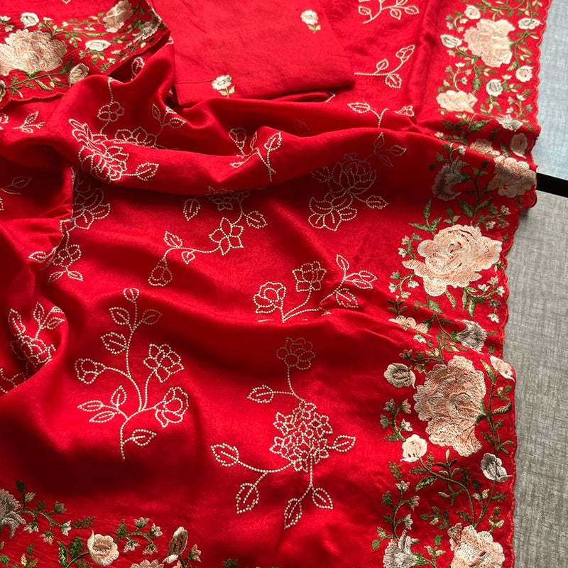 Pure Soft Munga Silk Saree with Multi-Thread Embroidery