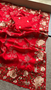 Pure Soft Munga Silk Saree with Multi-Thread Embroidery